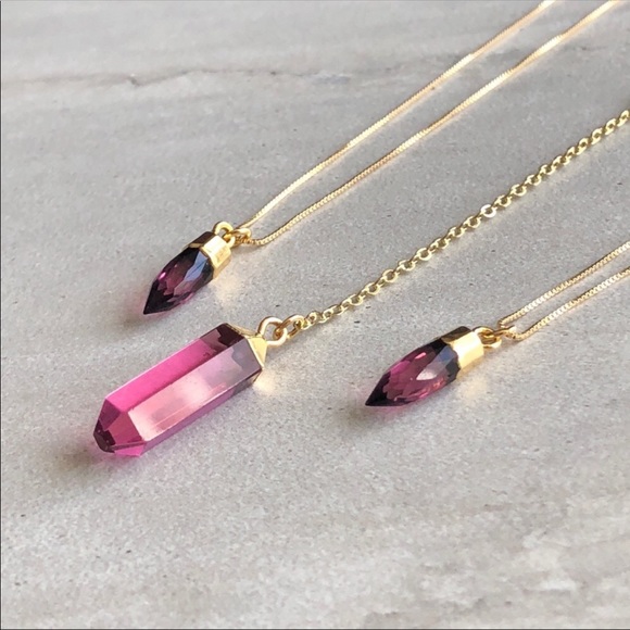 Oxblood 14K Gold Crystal Necklace - Picture 4 of 6